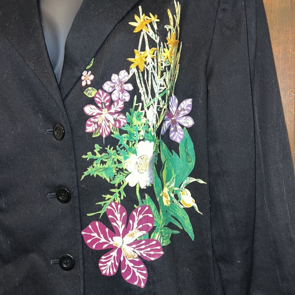 Terry Lewis lined black short waisted Twill blazer Size Large - Picture 3 of 6